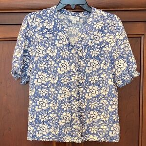 J. Crew Blue and White Floral Blouse